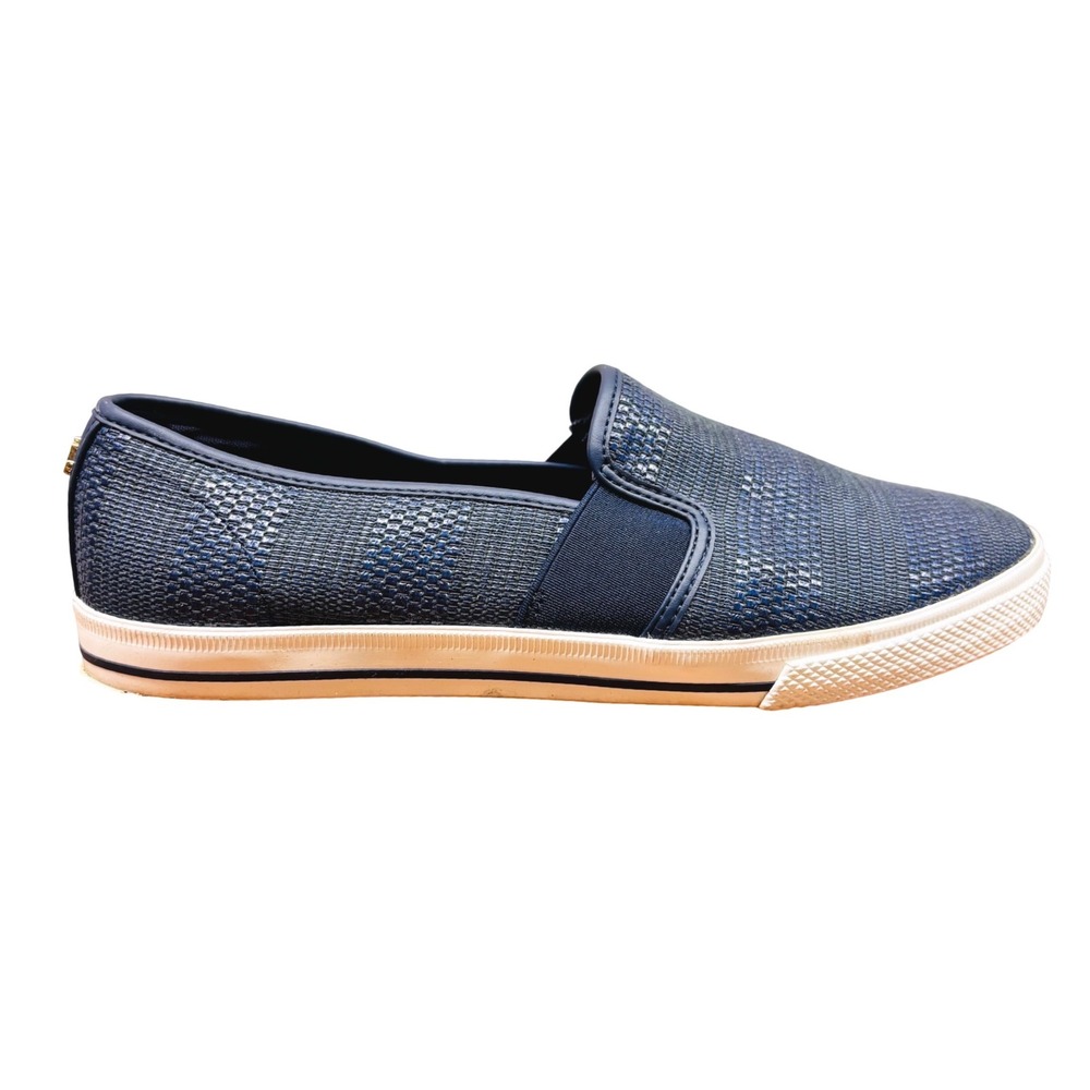 Lauren Ralph Lauren Jinny Navy Woven Slip On Sneakers Blue Gold RL Logo 10